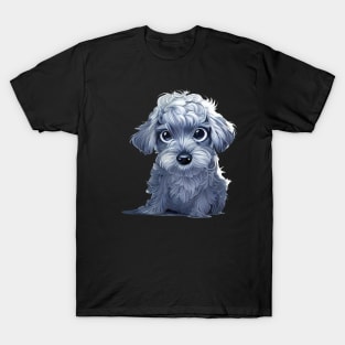 Adorable Cockapoo Puppy Dog. Illustrative style greyscale on black background T-Shirt